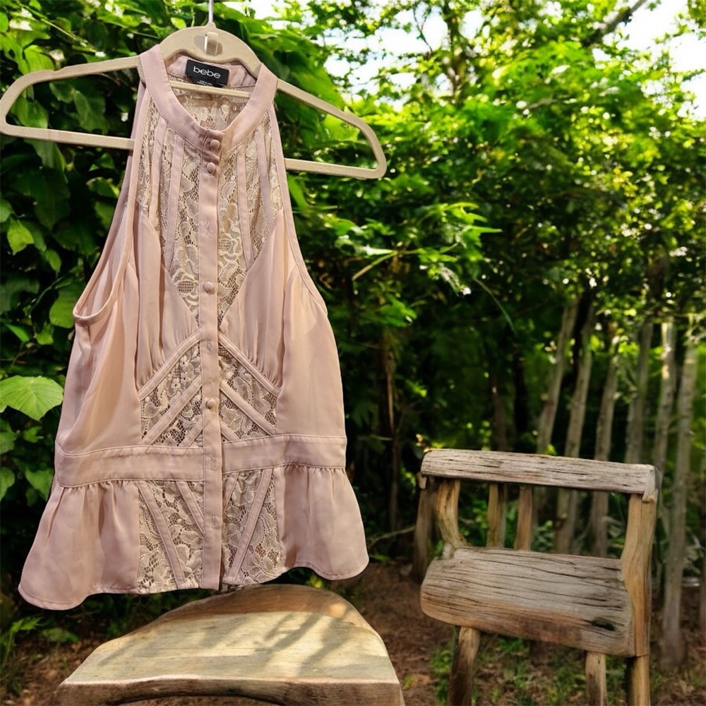 Bebe Blush Lace Halter Top